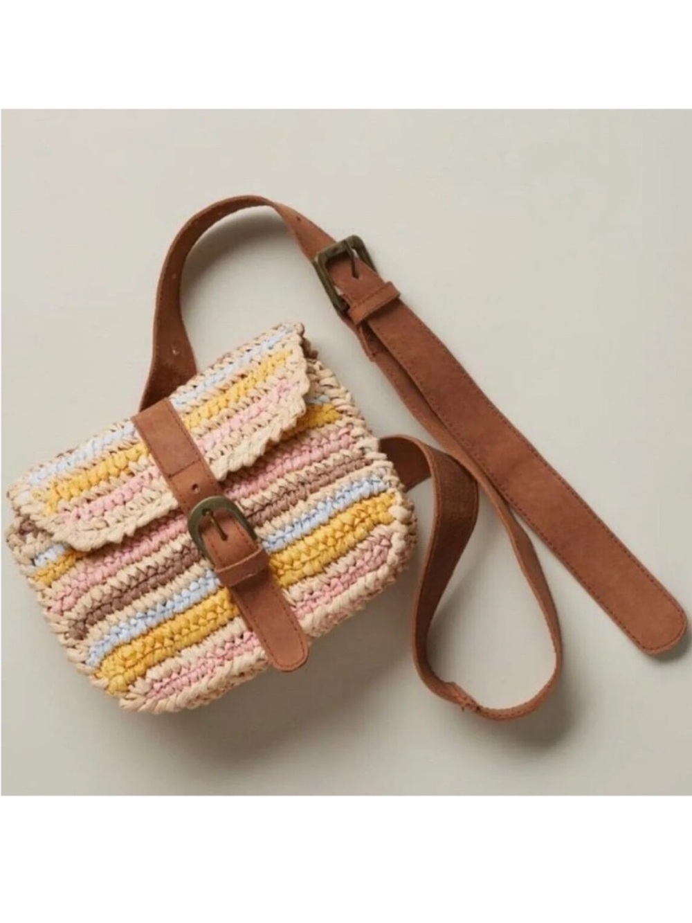 ANABAGLISH belt bag raffia and leather striped